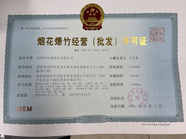 چین Liuyang Mandarin Fireworks Co., Ltd. گواهینامه ها